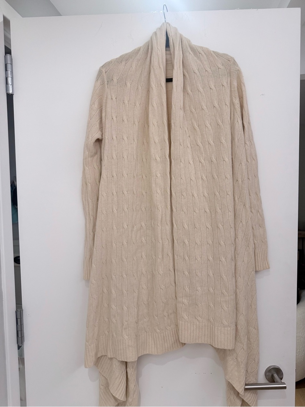 Ralph Lauren Cream Cable-Knit Draped Open Front Cardigan